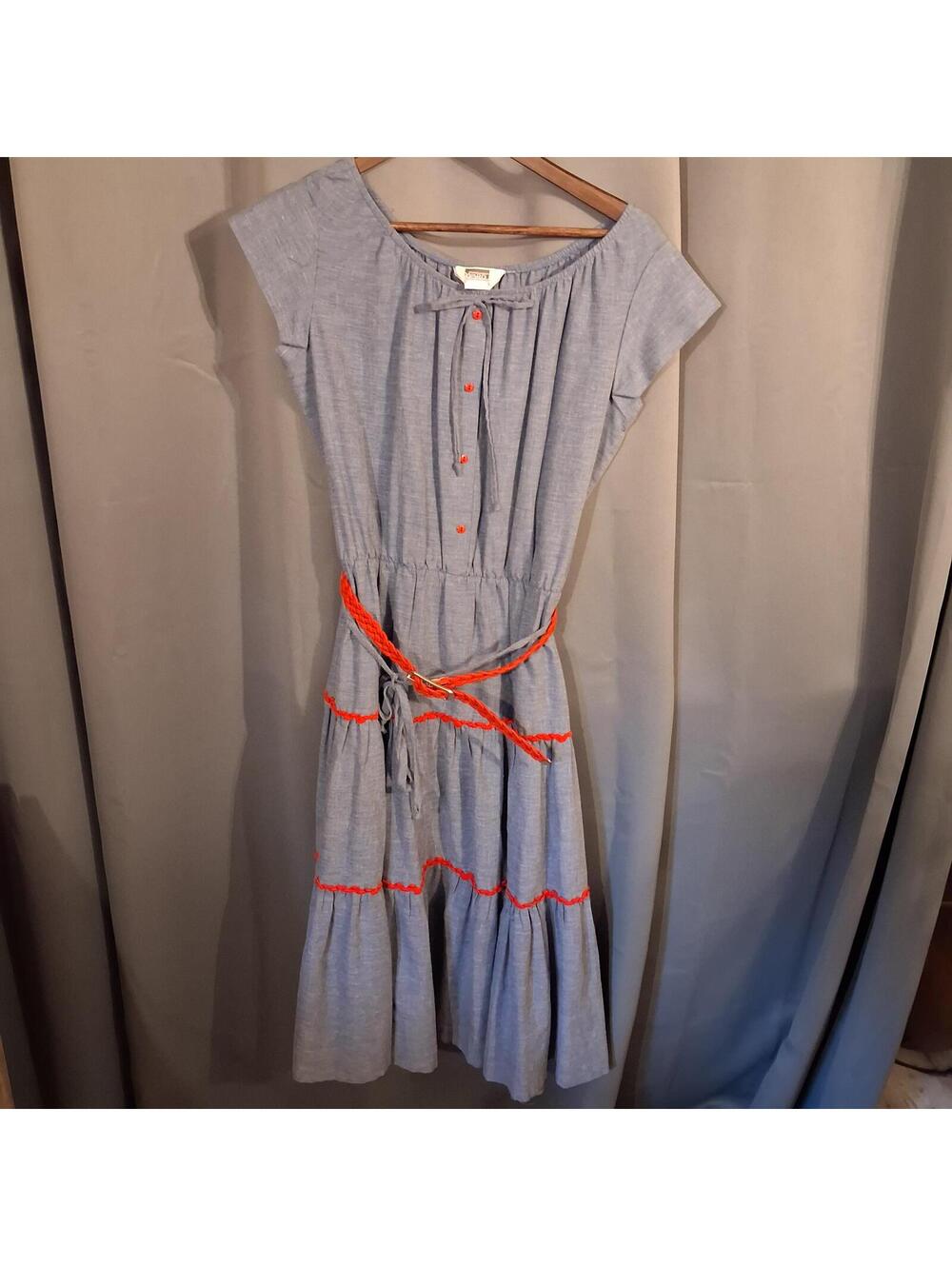 Vintage Montgomery Ward  Dress with Red Belt and Trim Details